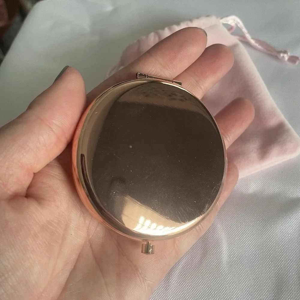 Happiness Looks Gorgeous On You Metallic Rose Colored Compact Double Mirror